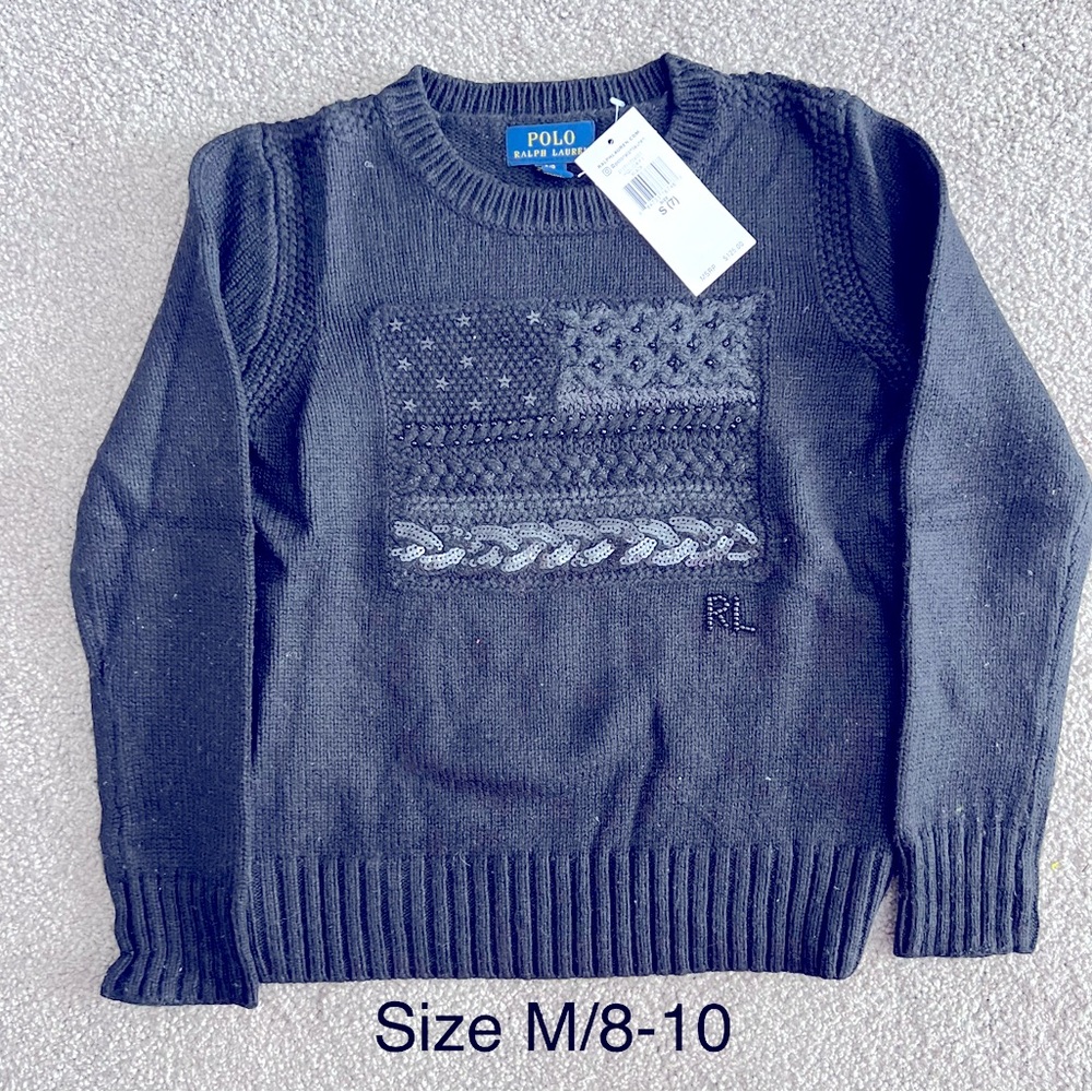 POLO Bejeweled Flag Knit Sweater NWT